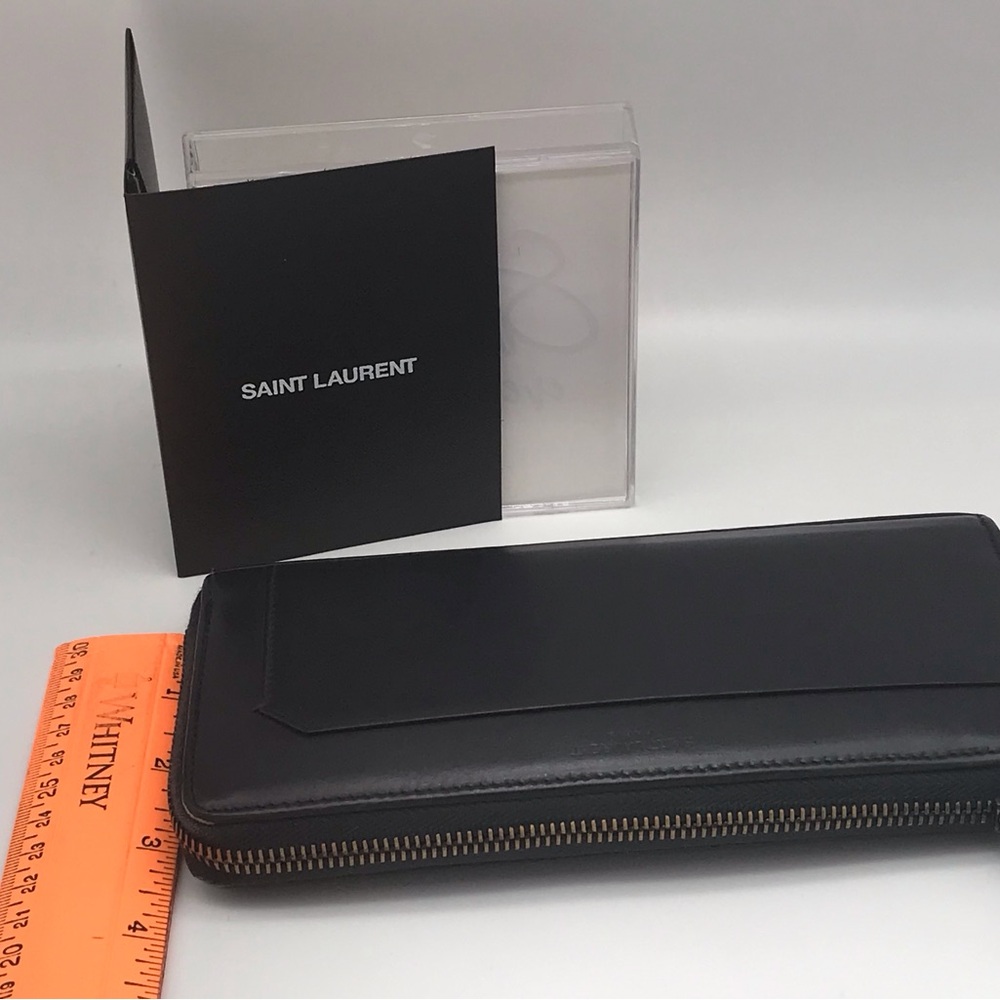 YSL   SAINT LAURENT BLACK Lshaped ROUND LONG LEATHER ZIP WALLET   EUC - Picture 8 of 14